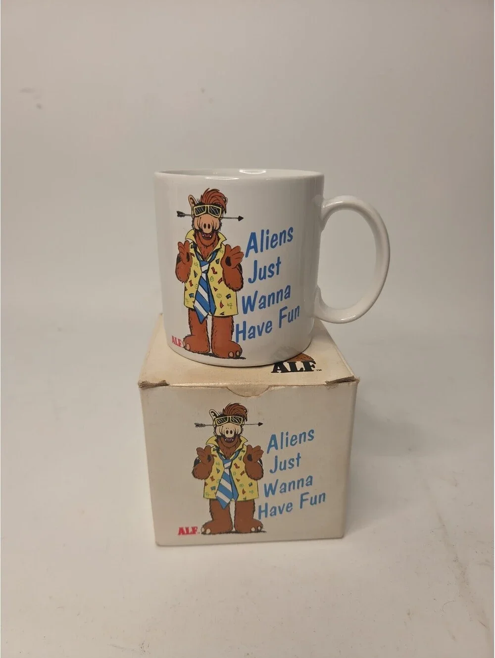 ALF Aliens Just Wanna Have Fun 8 oz White Ceramic Coffee Mug 1987 Graphic Print